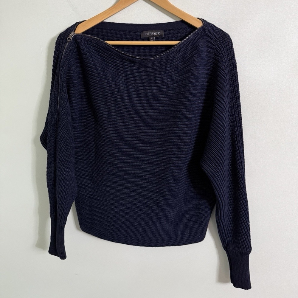 Intermix Navy Blue Knit Boat Neck Pullover Sweater